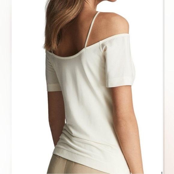 Reiss Cierra Elegant Cream Strappy Off-Shoulder Short Sleeve Top Size Small - Picture 5 of 13